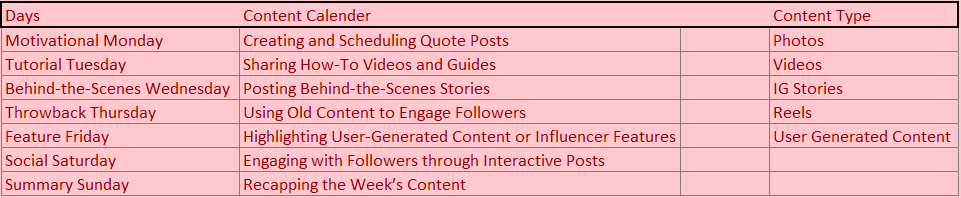 Instagram Content Calendar